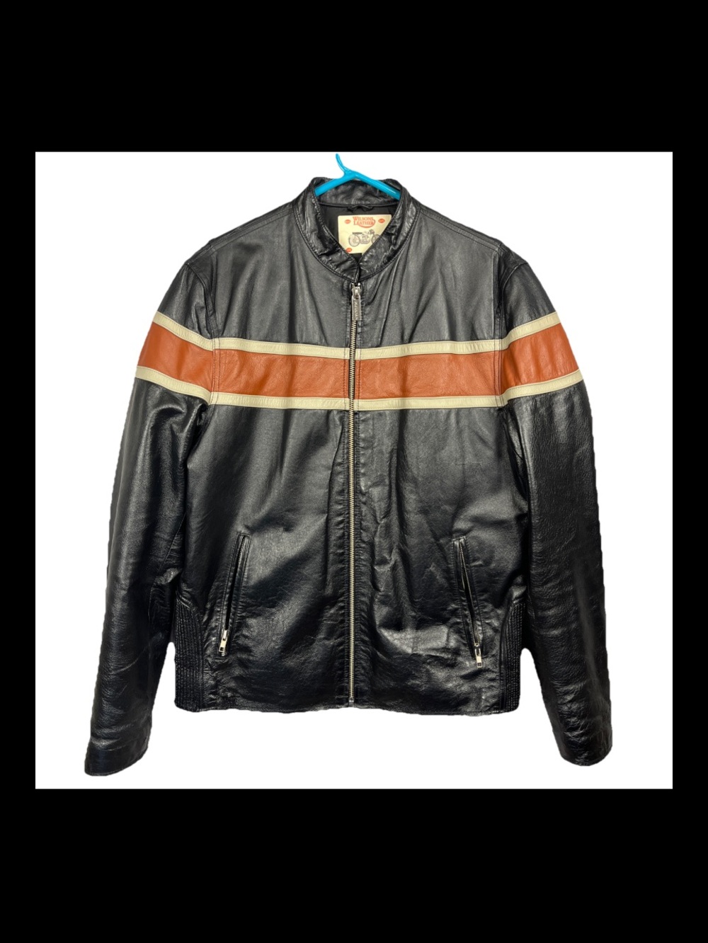 Vintage Wilson’s Leather Julian Cafe Racer Jacket Men’s Medium Black Striped